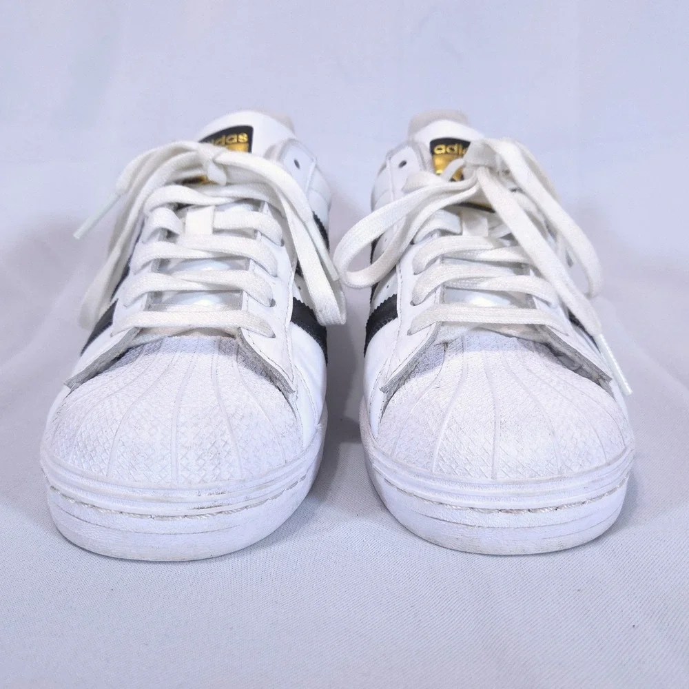 Adidas Superstar White Black Shell Toe Leather Sneakers Mens 8 Womens 9